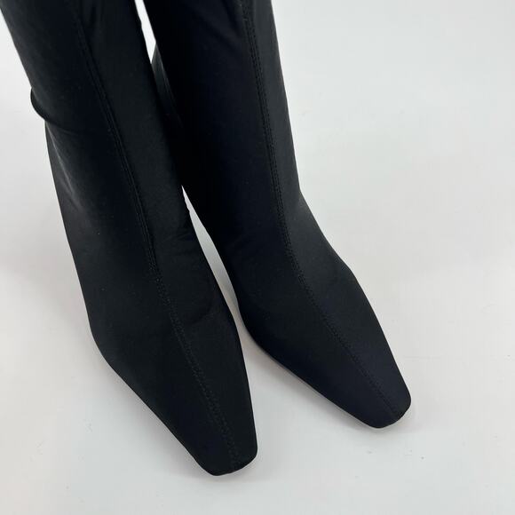 Zara Black High Heel Sock Boots square toe stiletto heel chic Size 37 / US 6.5 - Picture 7 of 15